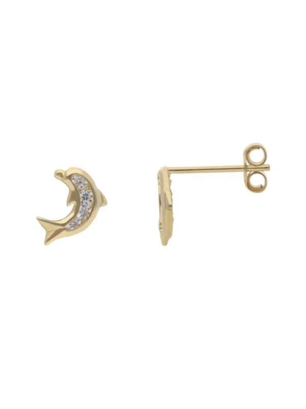 William May 9ct Yellow Gold Cubic Zirconia Dolphin Stud Earrings