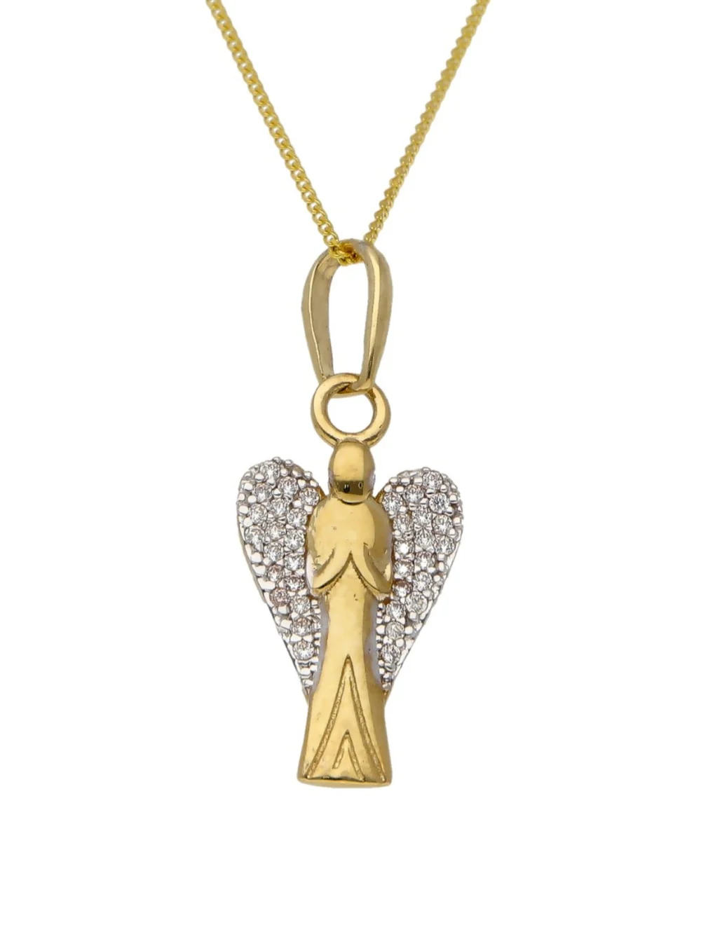 William May 9ct Yellow Gold Cubic Zirconia Guardian Angel Necklace, view 2