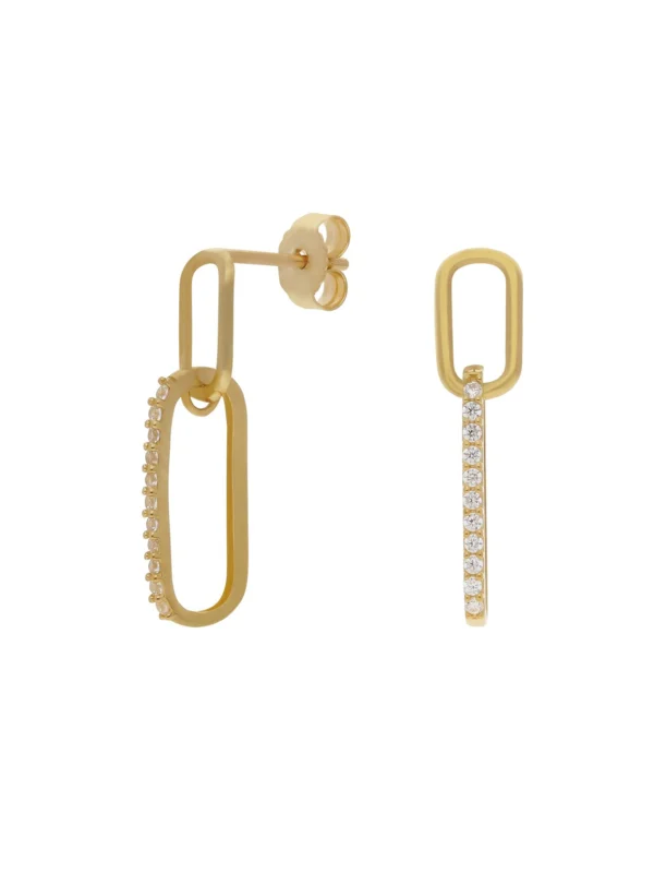 William May 9ct Yellow Gold Cubic Zirconia Oval Chain Link Drop Earrings
