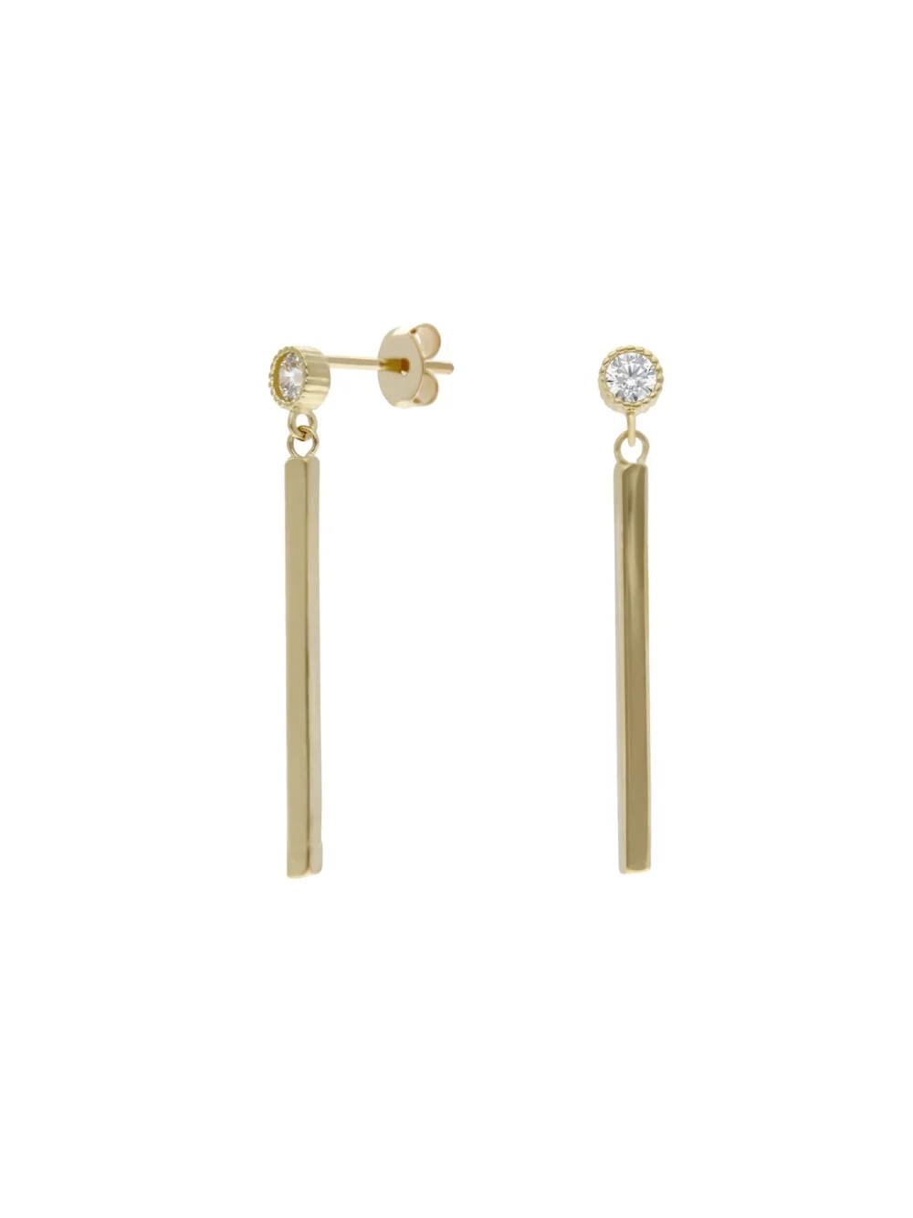 William May 9ct Yellow Gold Cubic Zirconia Set Bar Drop Earrings
