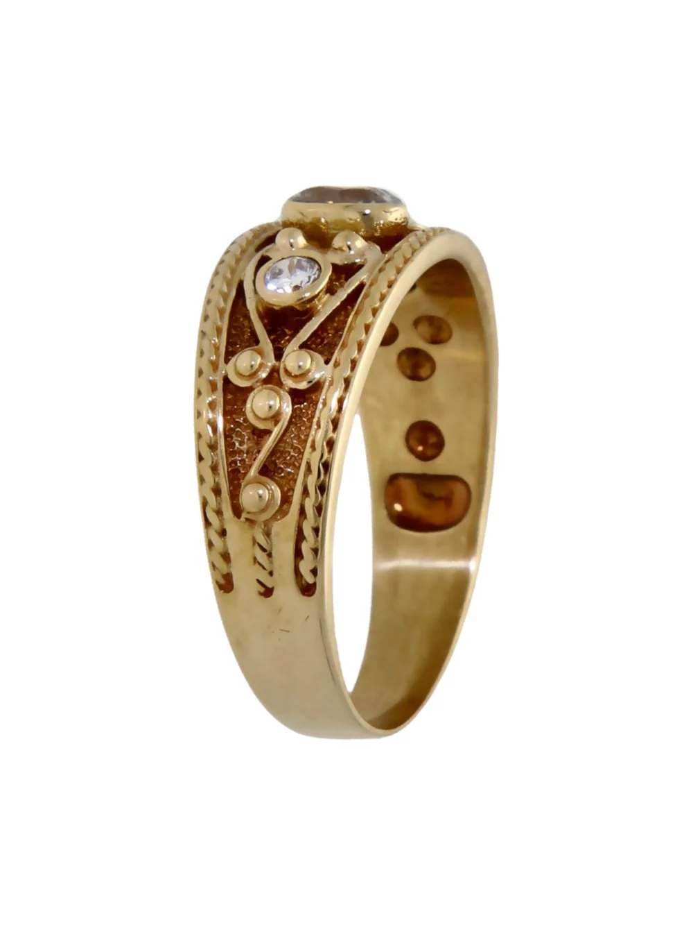William May 9ct Yellow Gold Cubic Zirconia Set Beaded Dress Ring, view 2