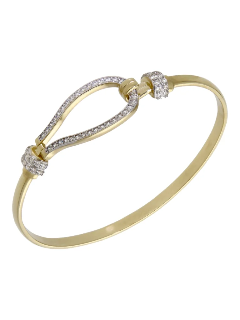 William May 9ct Yellow Gold Cubic Zirconia Set Hookover Bangle