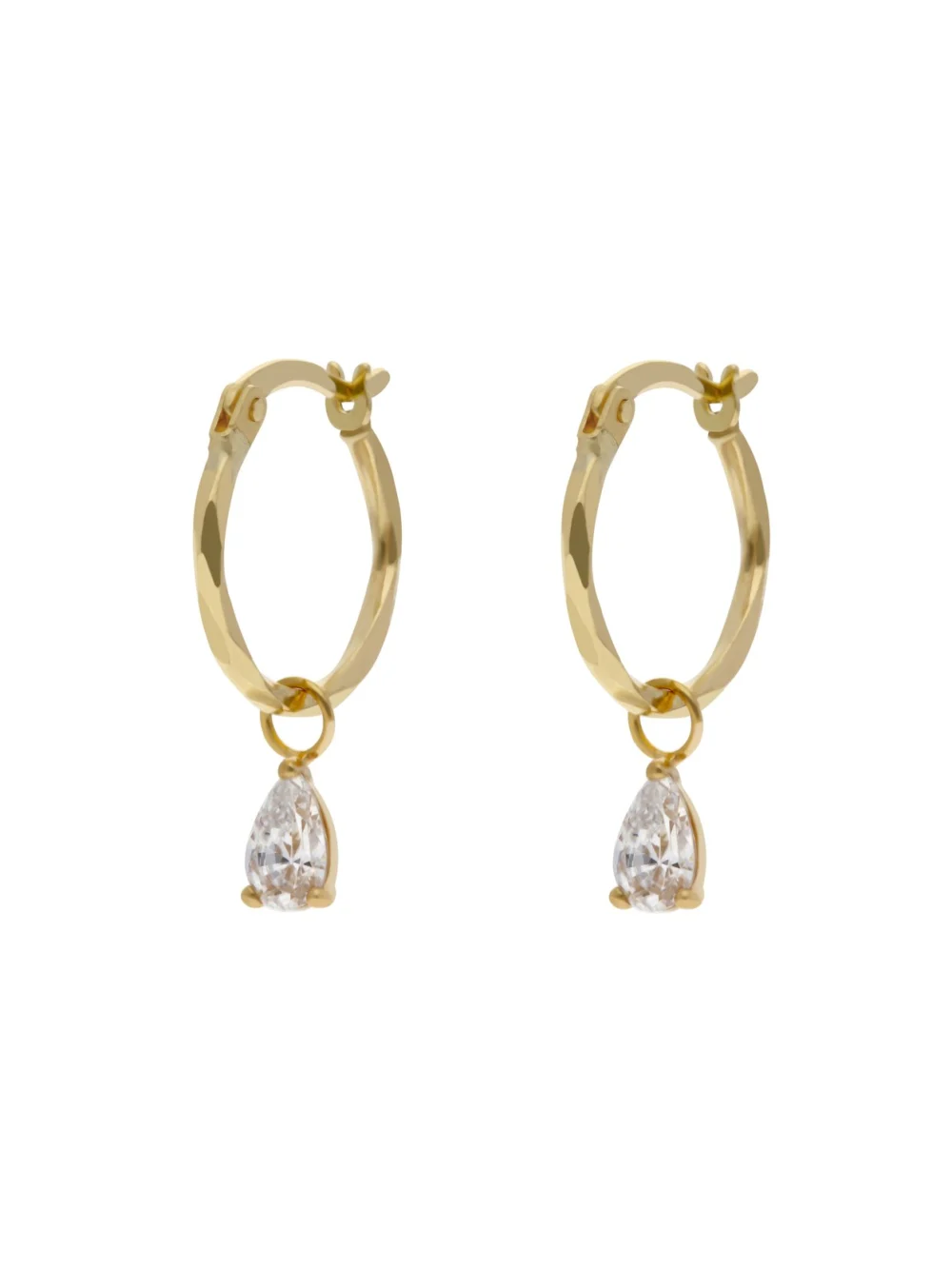 William May 9ct Yellow Gold Cubic Zirconia Teardrop Huggie Hoop Earrings