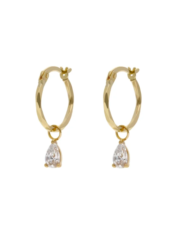 William May 9ct Yellow Gold Cubic Zirconia Teardrop Huggie Hoop Earrings