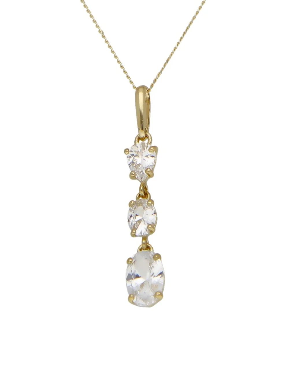 William May 9ct Yellow Gold Cubic Zirconia Trilogy Drop Pendant Necklace
