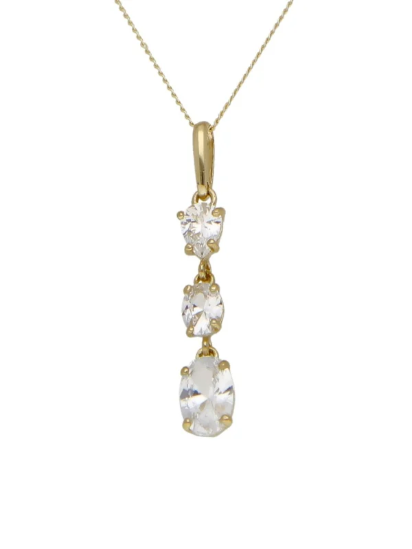 William May 9ct Yellow Gold Cubic Zirconia Trilogy Drop Pendant Necklace