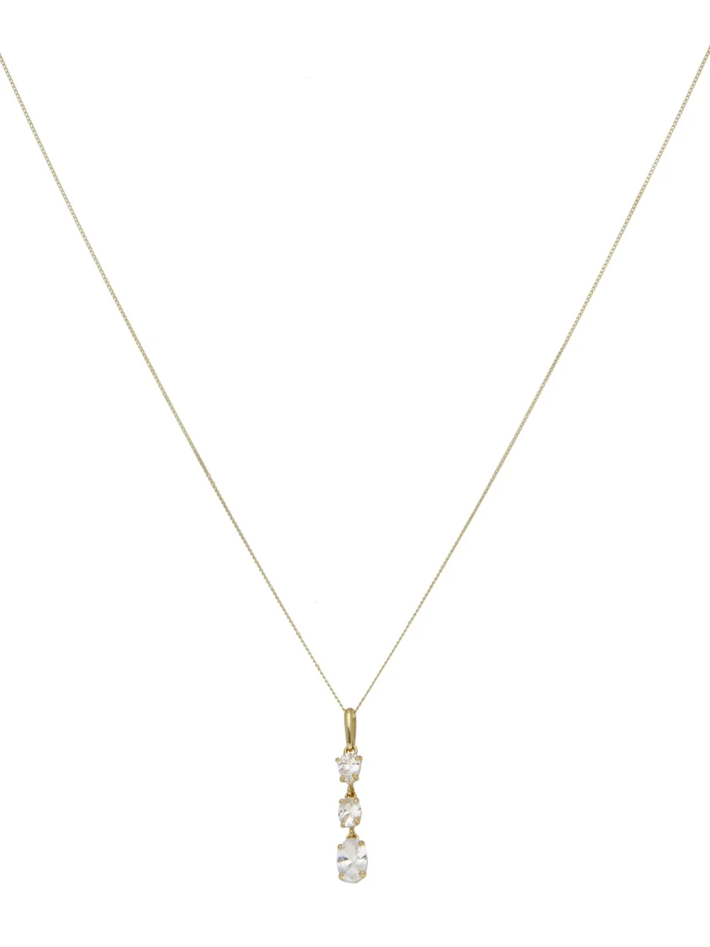 William May 9ct Yellow Gold Cubic Zirconia Trilogy Drop Pendant Necklace, view 2
