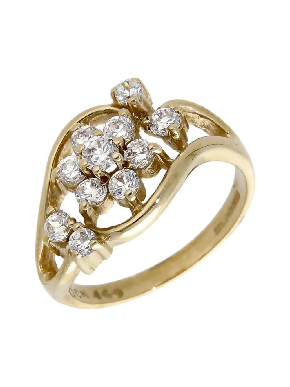 William May 9ct Yellow Gold Cubic Zirconia Wave Twist Cluster Ring