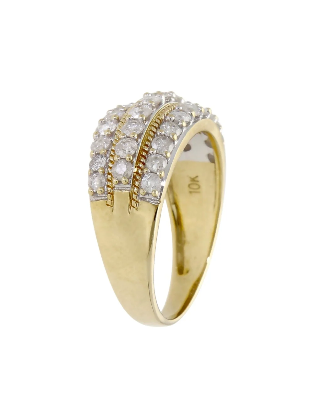 William May 9ct Yellow Gold Diamond 3 Row Dress Ring, view 2