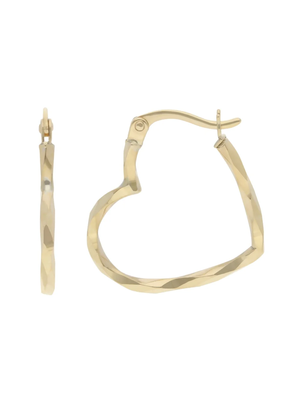 William May 9ct Yellow Gold Diamond-Cut Twisted Heart Creole Earrings, view 2
