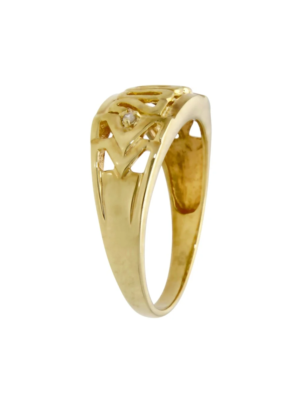 William May 9ct Yellow Gold Diamond Set Millenium 2000 Signet Ring, view 2