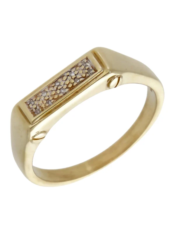 William May 9ct Yellow Gold Diamond Set Rectangle Signet Ring