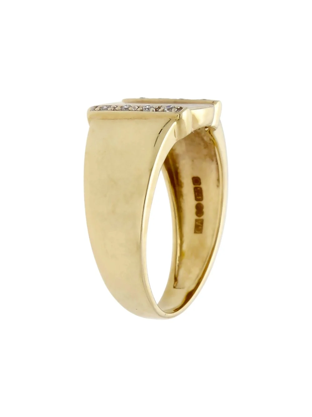 William May 9ct Yellow Gold Diamond Set Signet Ring, view 2