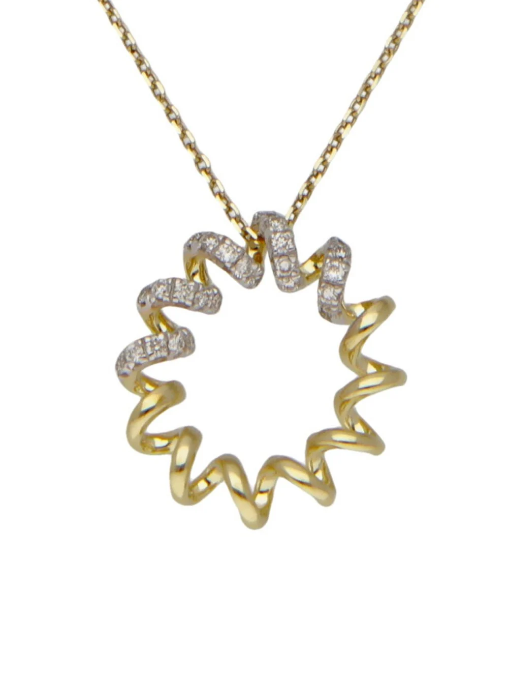 William May 9ct Yellow Gold Diamond Set Spiral Circle Pendant Necklace, view 2