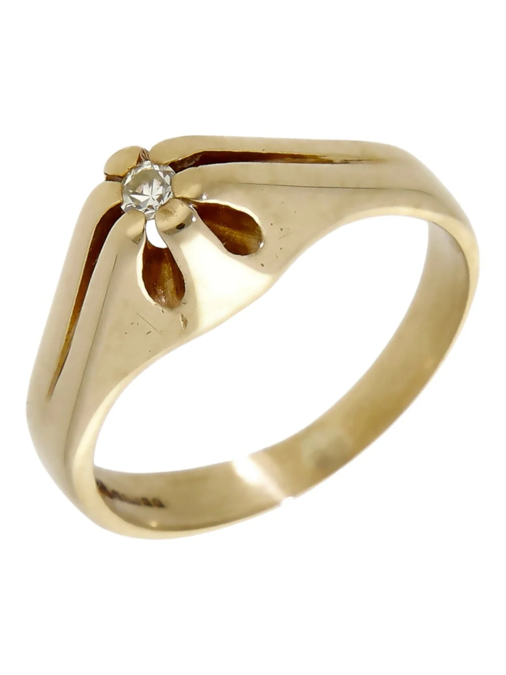 William May 9ct Yellow Gold Diamond Solitaire Set Signet Ring