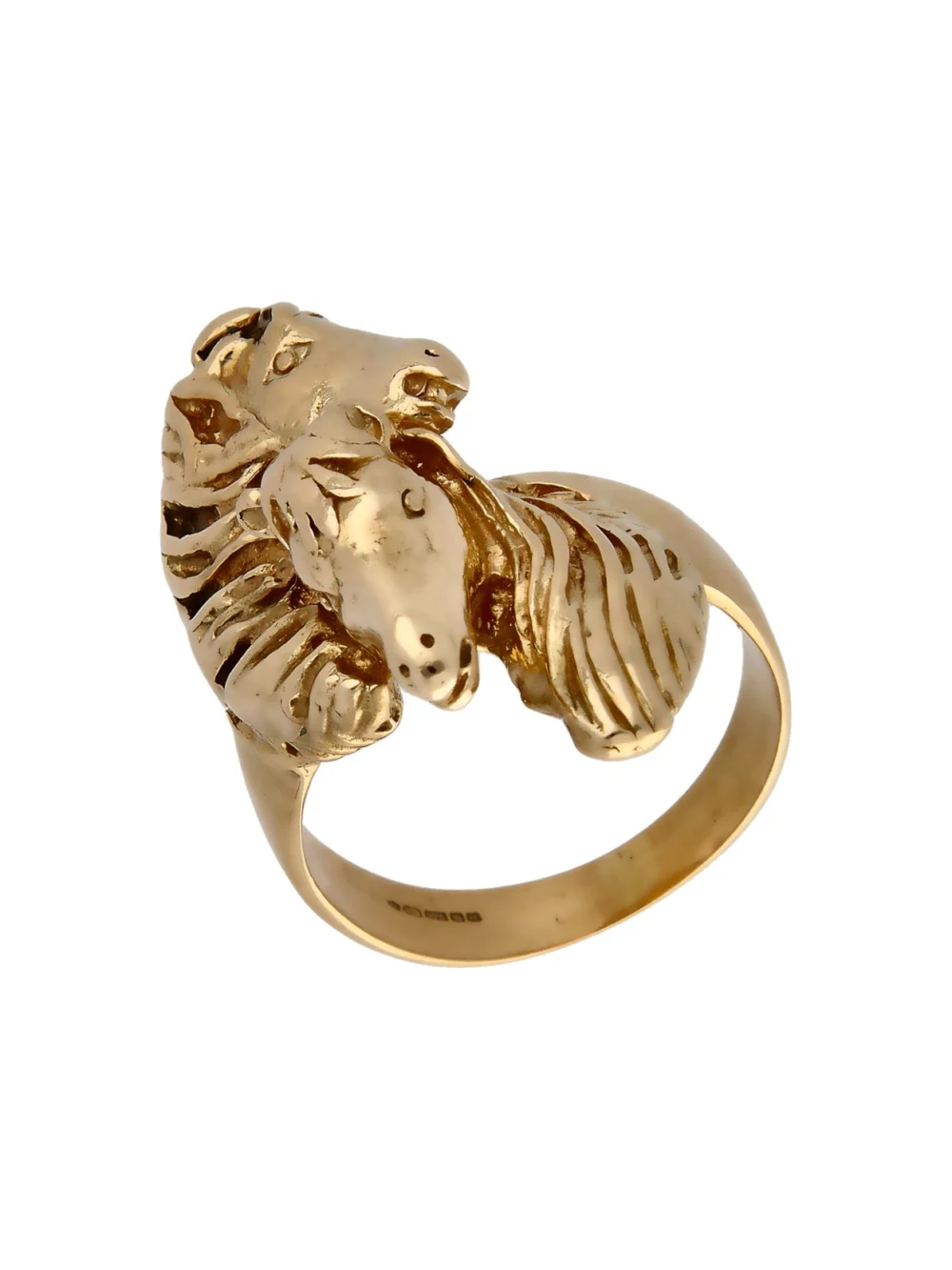 William May 9ct Yellow Gold Double Horses Head Ring, view 2