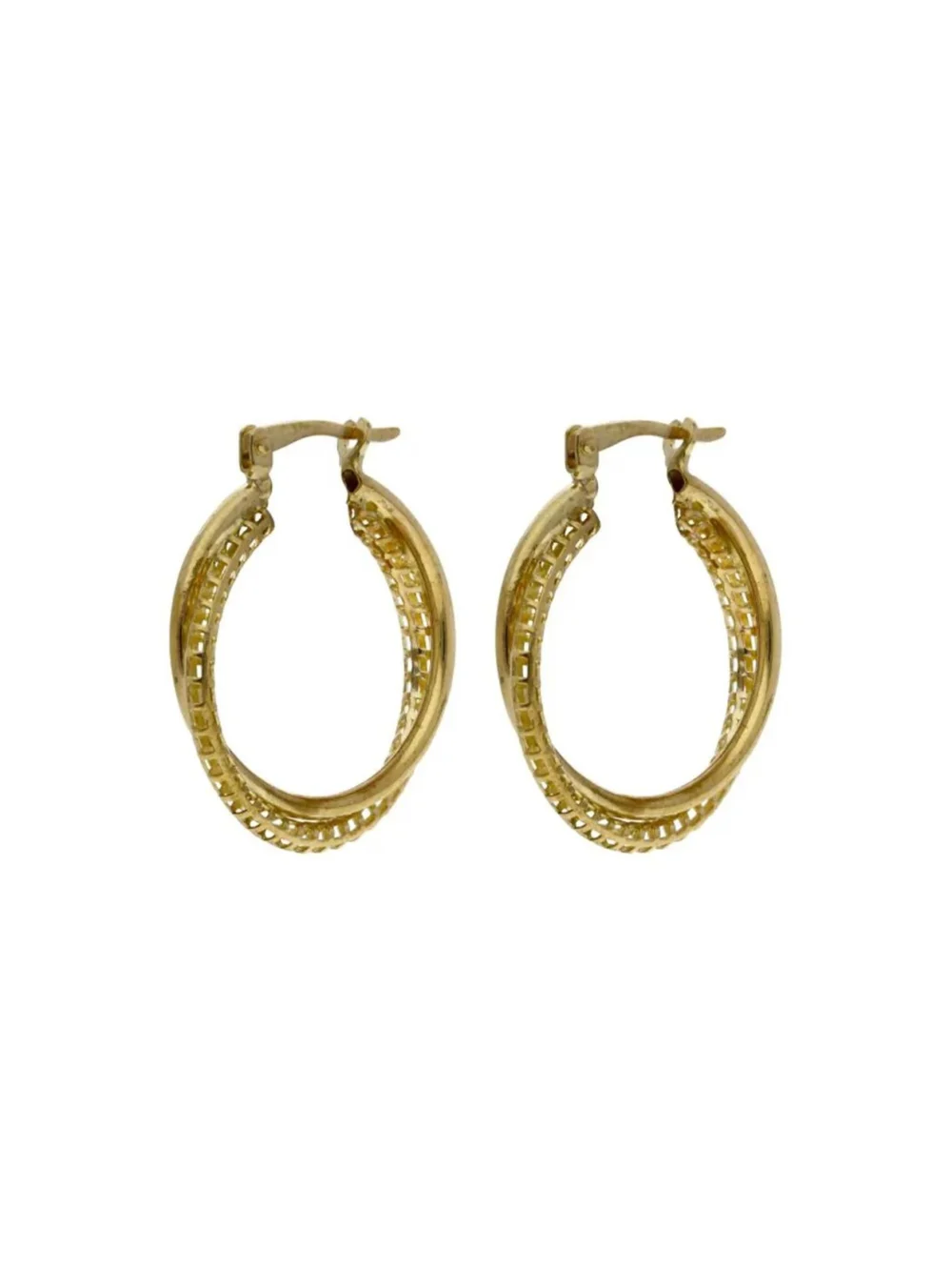 William May 9ct Yellow Gold Double Row Crossover Creole Earrings