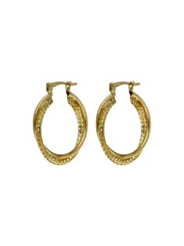 William May 9ct Yellow Gold Double Row Crossover Creole Earrings