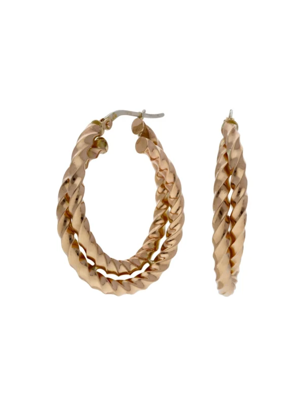 William May 9ct Yellow Gold Double Row Twist Creole Earrings