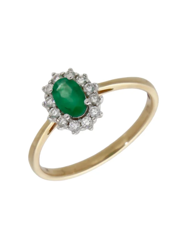 William May 9ct Yellow Gold Emerald & Diamond Oval Cluster Ring