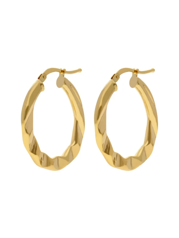 William May 9ct Yellow Gold Faceted Oval Creole Earrings