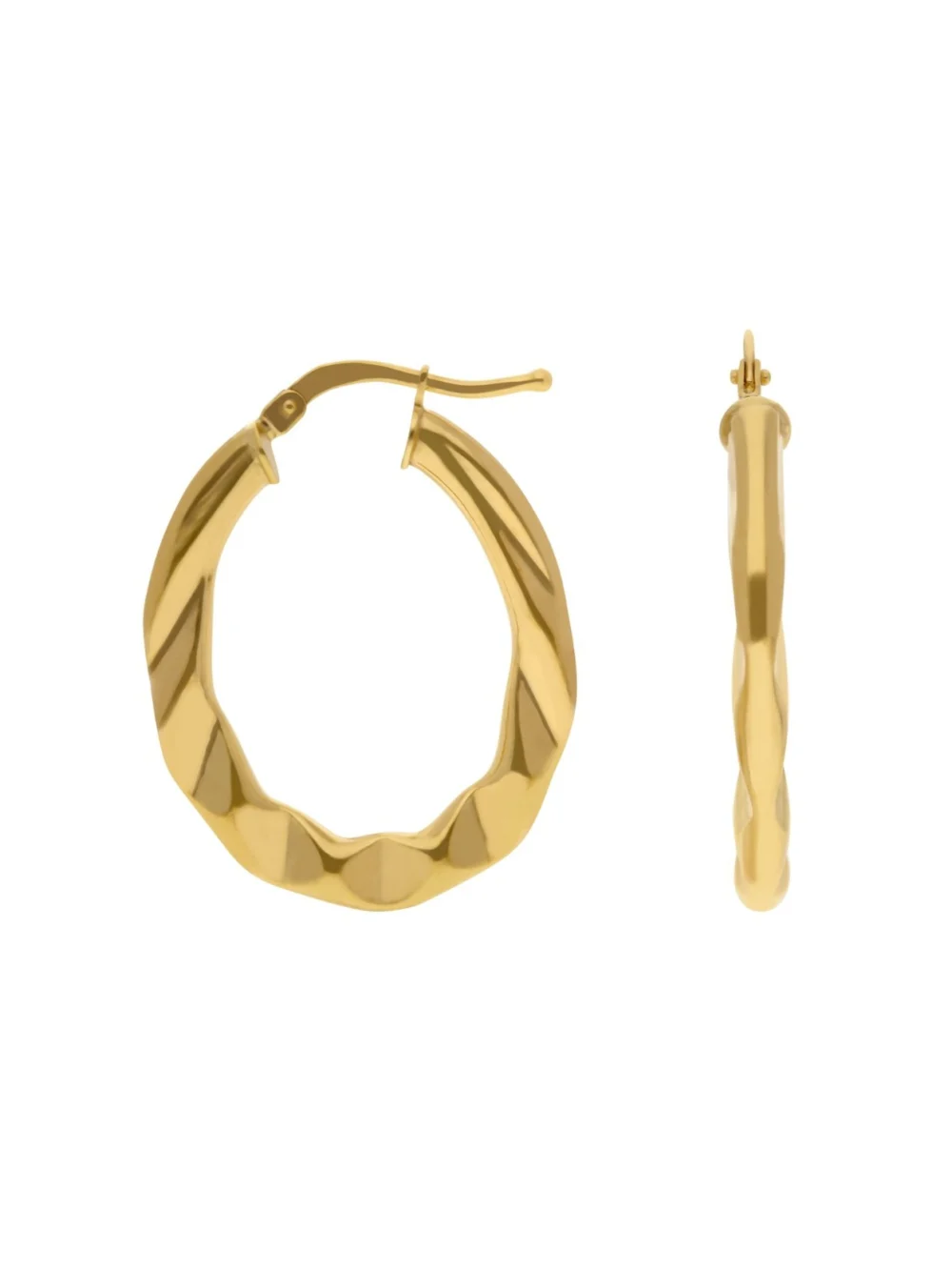William May 9ct Yellow Gold Faceted Oval Creole Earrings, view 2