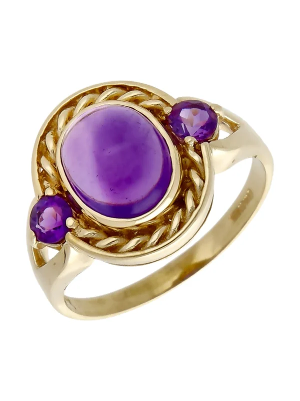 William May 9ct Yellow Gold Fancy 3 Stone Amethyst Dress Ring