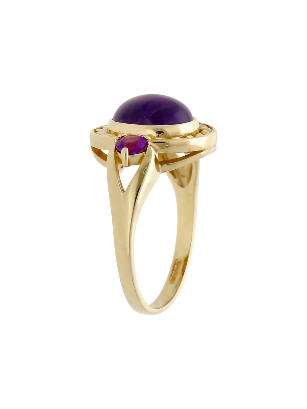 William May 9ct Yellow Gold Fancy 3 Stone Amethyst Dress Ring, view 2