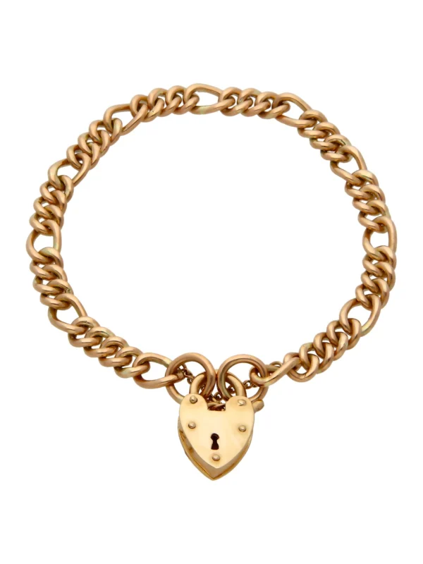 William May 9ct Yellow Gold Figaro Link Padlock Bracelet