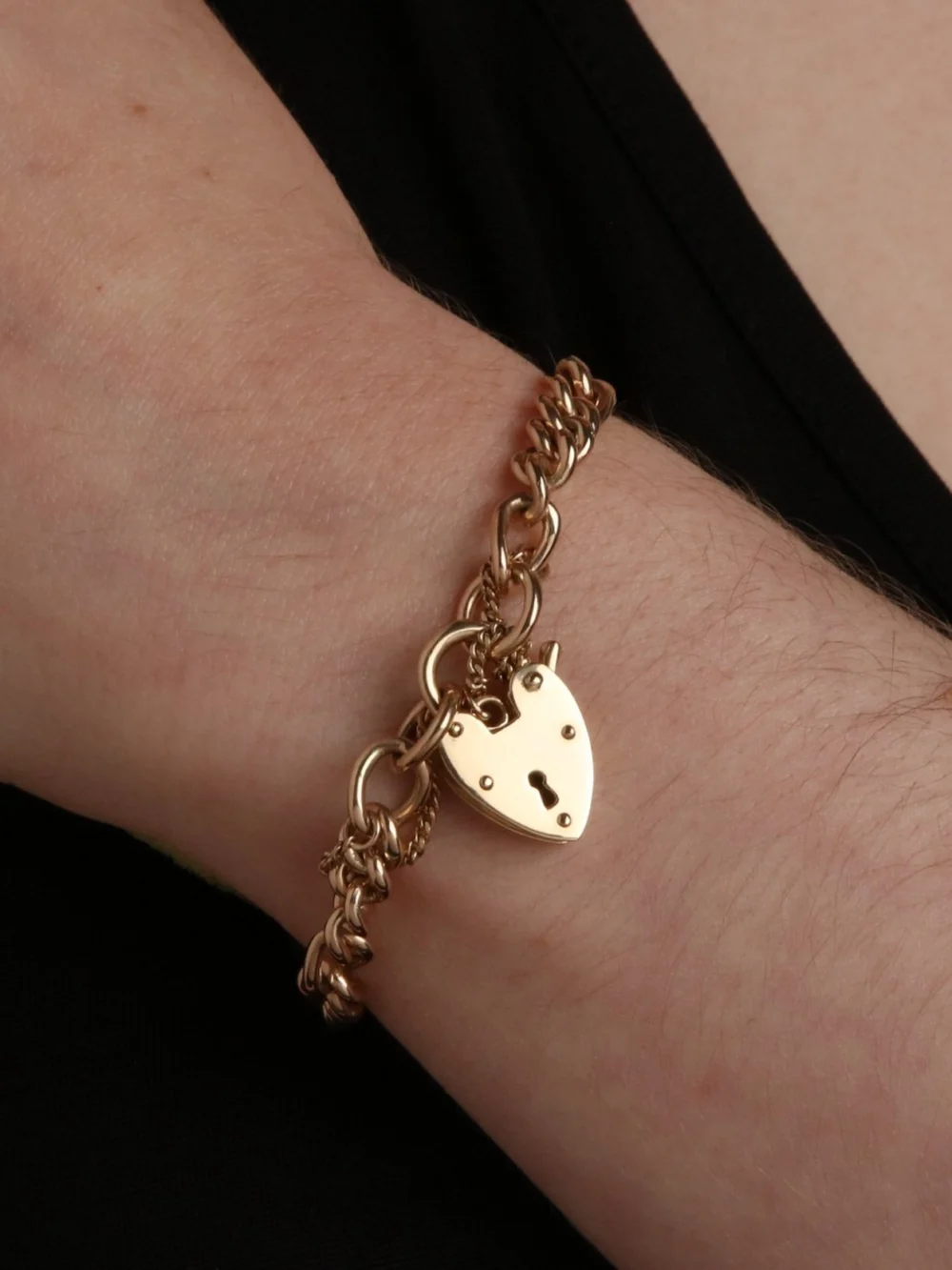 William May 9ct Yellow Gold Figaro Link Padlock Bracelet, view 2