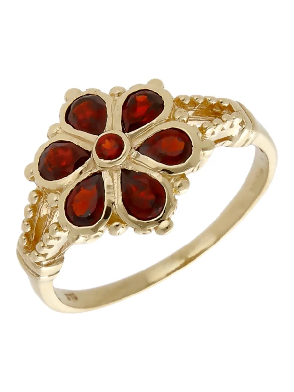 William May 9ct Yellow Gold Garnet Flower Cluster Ring