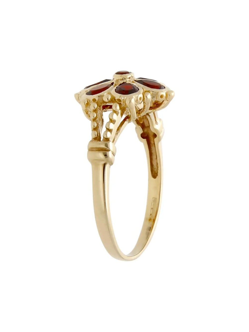 William May 9ct Yellow Gold Garnet Flower Cluster Ring, view 2