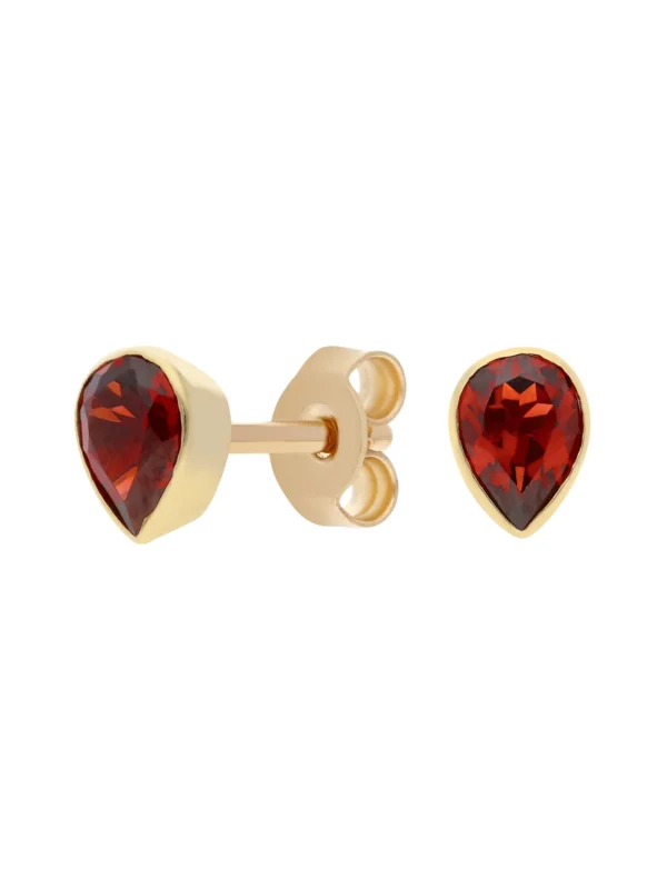 William May 9ct Yellow Gold Garnet Stud Earrings