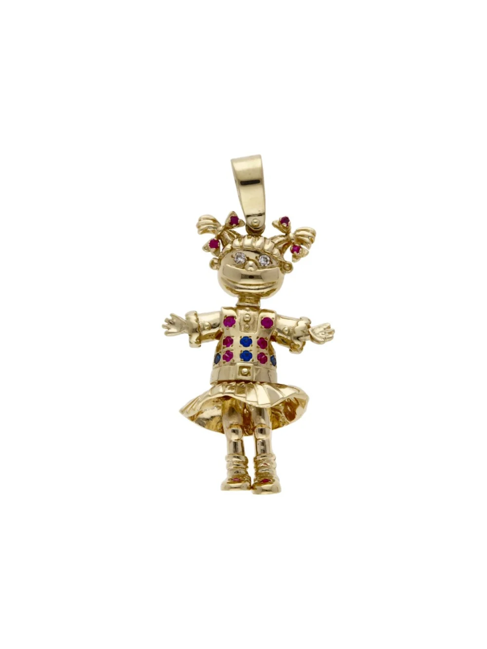 William May 9ct Yellow Gold Gemstone Set Doll Pendant, view 2