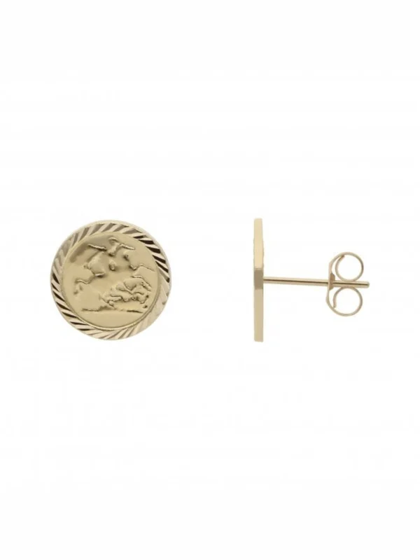 William May 9ct Yellow Gold George & Dragon Style Stud Earrings
