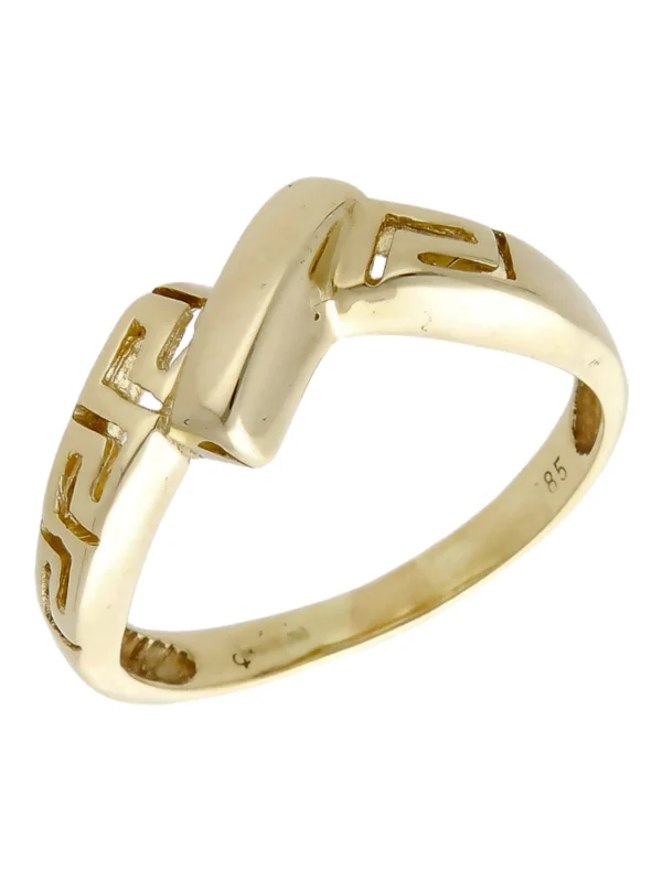 William May 9ct Yellow Gold Greek Key Style Crossover Twist Ring