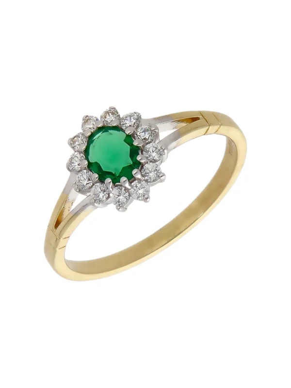 William May 9ct Yellow Gold Green & White Cubic Zirconia Cluster Ring