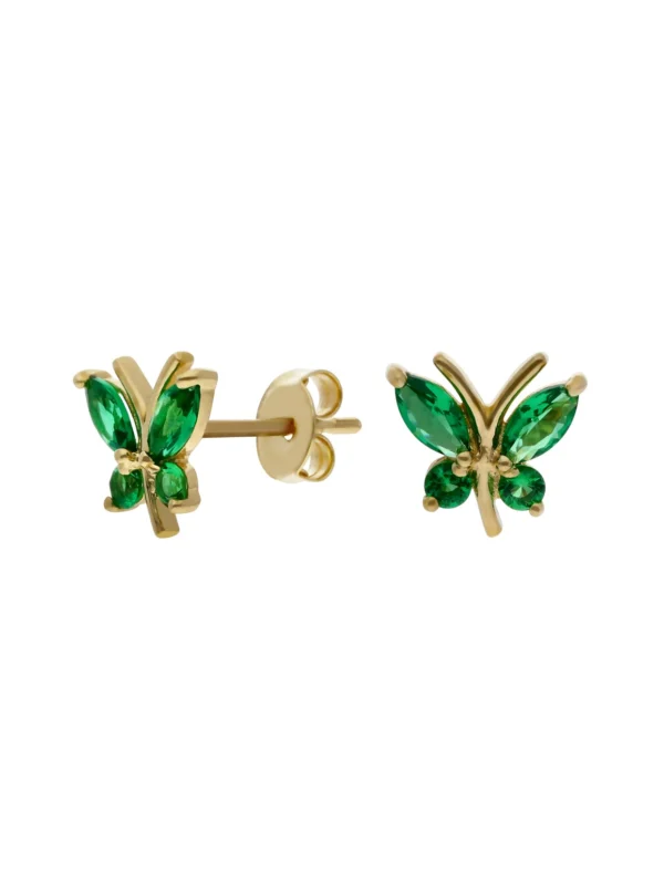 William May 9ct Yellow Gold Green Cubic Zirconia Butterfly Stud Earrings