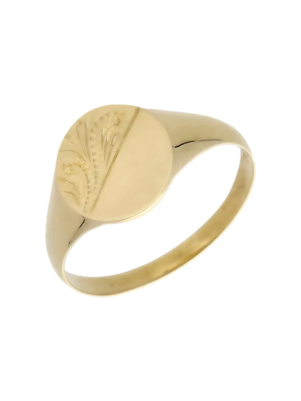 William May 9ct Yellow Gold Half Pattern Engraved Signet Ring