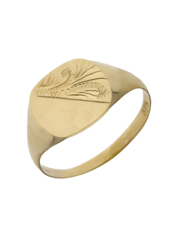 William May 9ct Yellow Gold Half Pattern Engraved Square Signet Ring