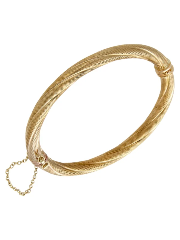 William May 9ct Yellow Gold Hinged Hollow Textured Twist Bangle