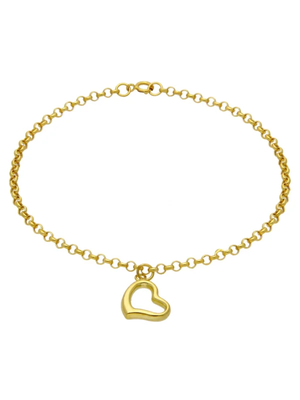 William May 9ct Yellow Gold Hollow Belcher Link Floating Heart Bracelet