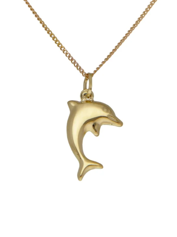 William May 9ct Yellow Gold Hollow Dolphin Pendant Necklace