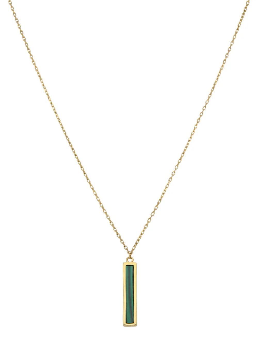 William May 9ct Yellow Gold Malachite Bar 16-17" Adjustable Necklace