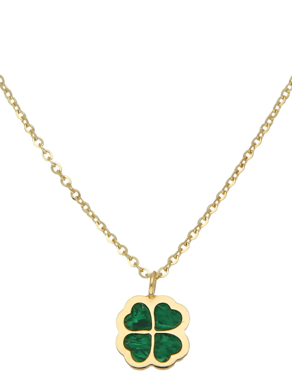 William May 9ct Yellow Gold Malachite Clover Petal Pendant & Necklace