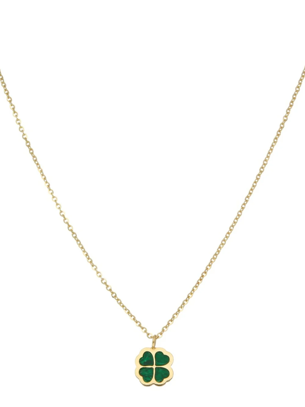 William May 9ct Yellow Gold Malachite Clover Petal Pendant & Necklace, view 2