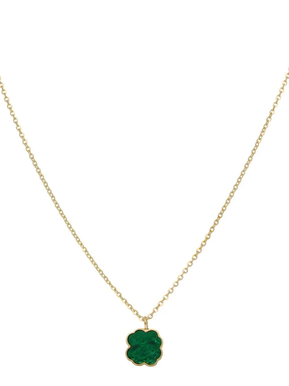 William May 9ct Yellow Gold Malachite Clover Petal Pendant & Necklace, view 3