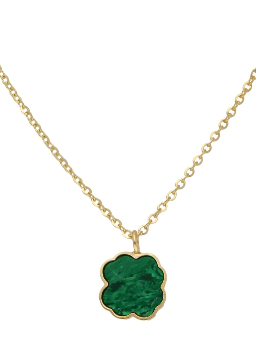 William May 9ct Yellow Gold Malachite Clover Petal Pendant & Necklace, view 4