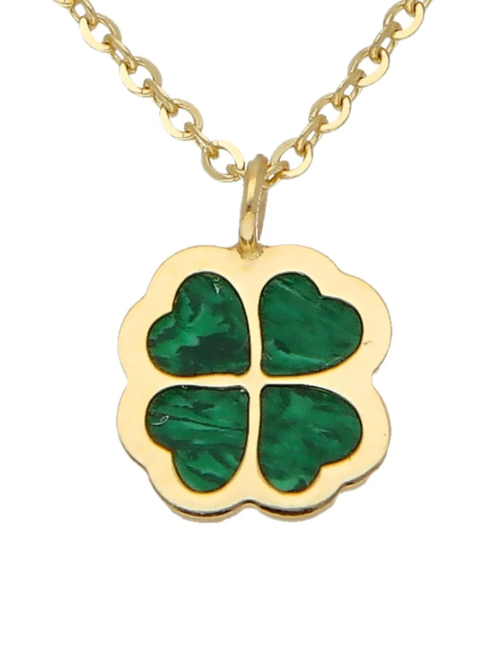 William May 9ct Yellow Gold Malachite Clover Petal Pendant & Necklace, view 5