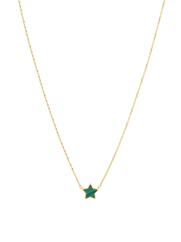 William May 9ct Yellow Gold Malachite Star 17" Chain Link Necklace